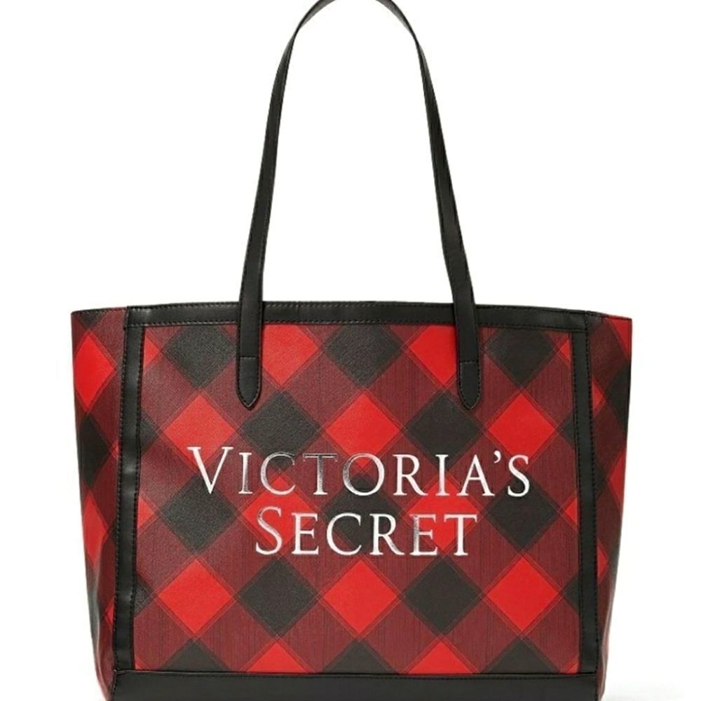 Victoria's Secret New 2021 Red Black Plaid Tote Bag NWT